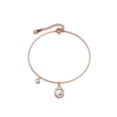 Solid 925 Sterling Silver Initial Crystal Personalised Alphabet Letter Bracelet Rose Gold Filled